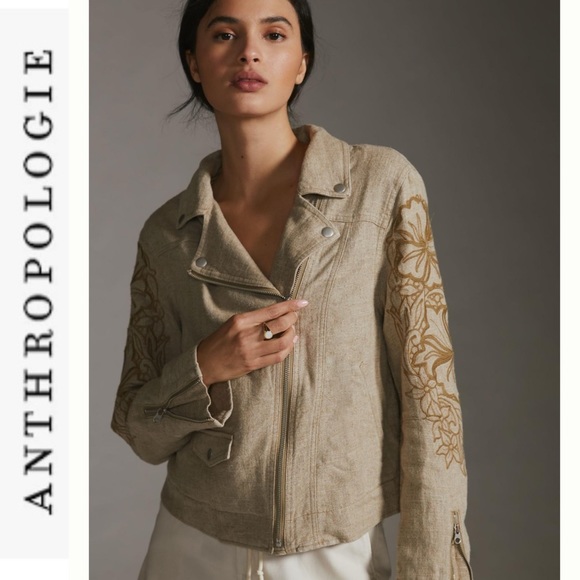 NWT Anthropologie Tessa Embroidered Boyfriend Jacket tan xs - Picture 5 of 16